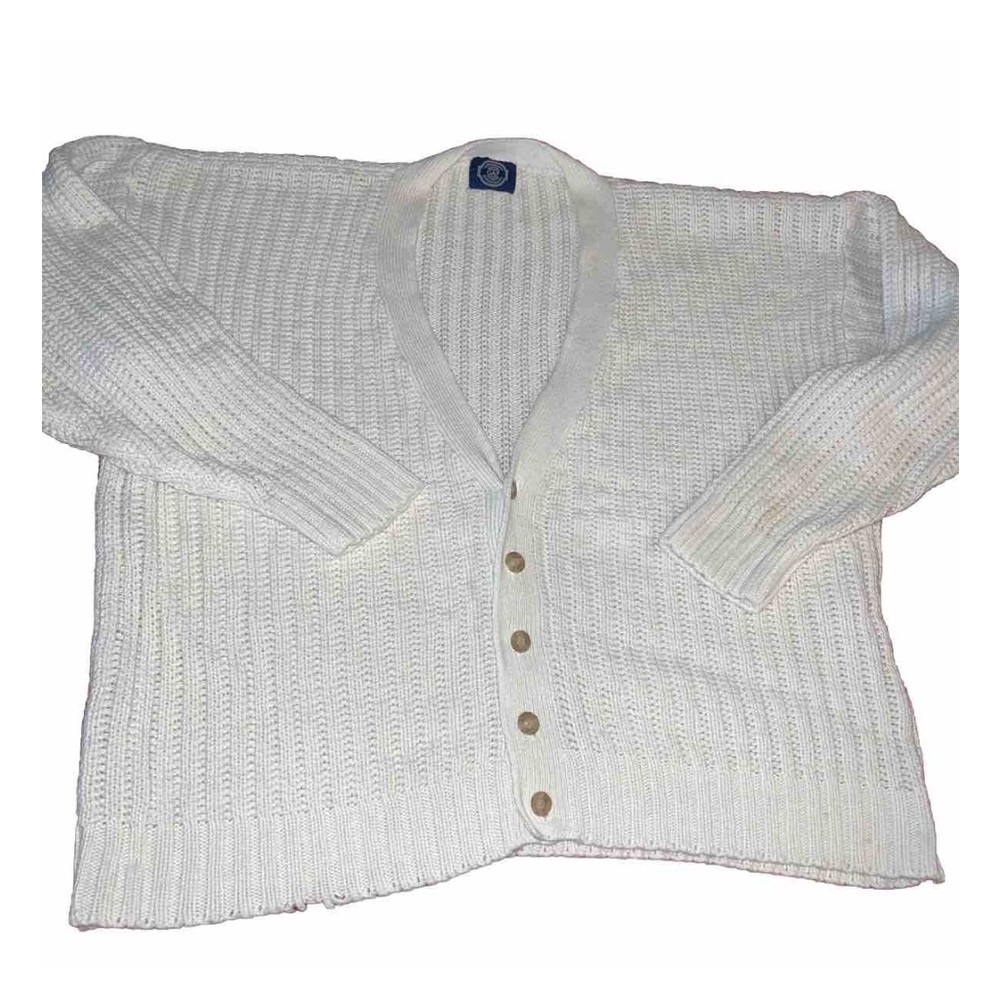 VINTAGE 100% Authentic GAP Men’s Chunky White Knit 100% Cotton Cardigan fitted